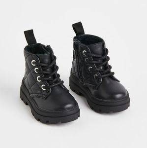 H&M Black Warm Faux-fur Lined Combat Boots, size 4, like new!